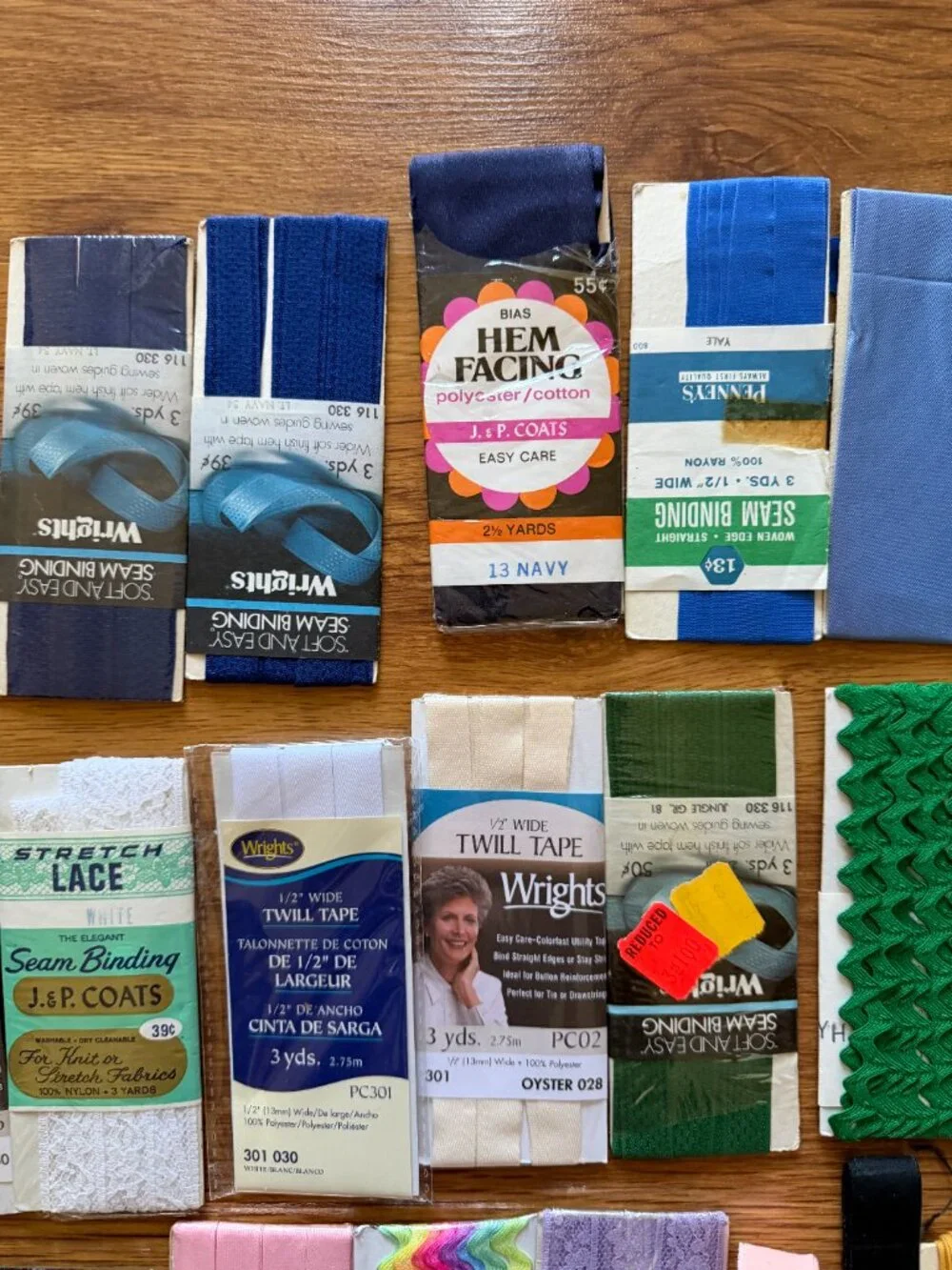 Bundle Sewing Tape Bias, Hem, RicRac, Lace, Piping (Lot of 33)